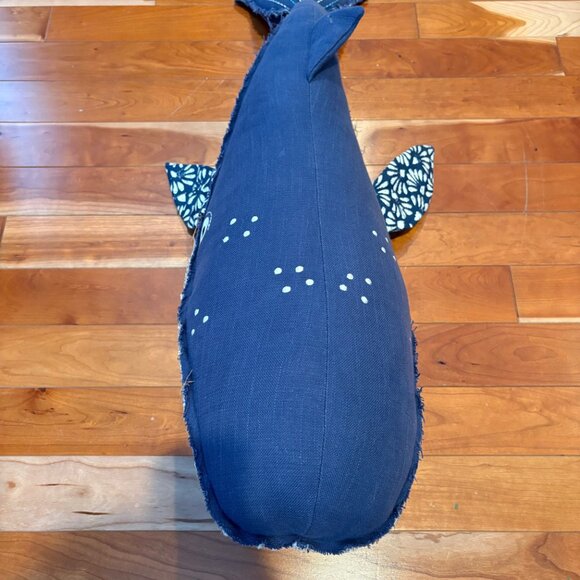 Pottery Barn Kids Organic Whale Plush Pillow Nautical Toy Blue Linen 35” - Large - Picture 7 of 8
